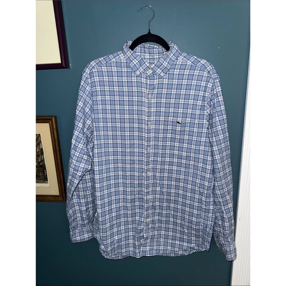 Vineyard Vines Blue and White Plaid Button-Down Shirt